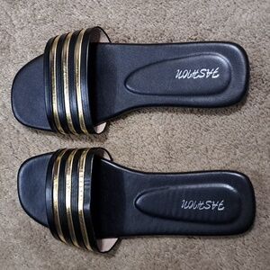 Fashion Black Gold Slide Sandals